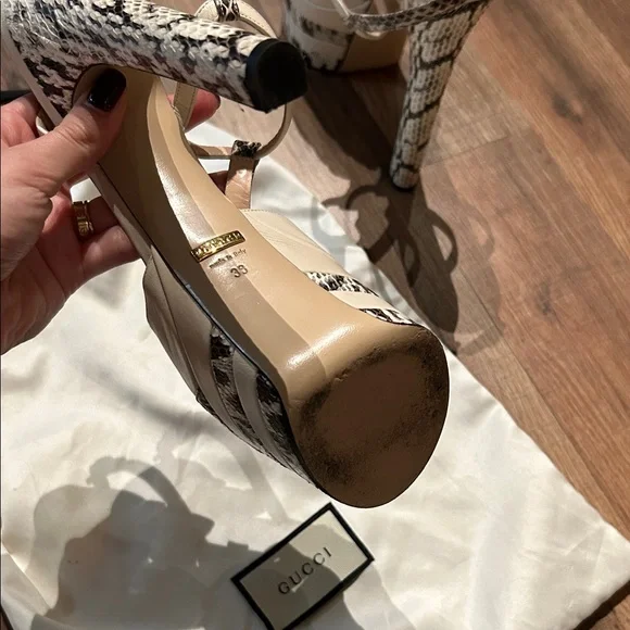 Gucci Women's Snakeskin and Cream Platform Sandals - Picture 5 of 5